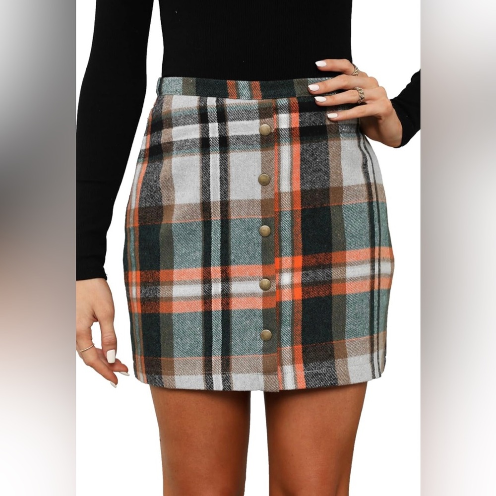 NWT Naggoo Womens High Waist Faux Button A-Line Mini Skirt w/Pockets Size Large